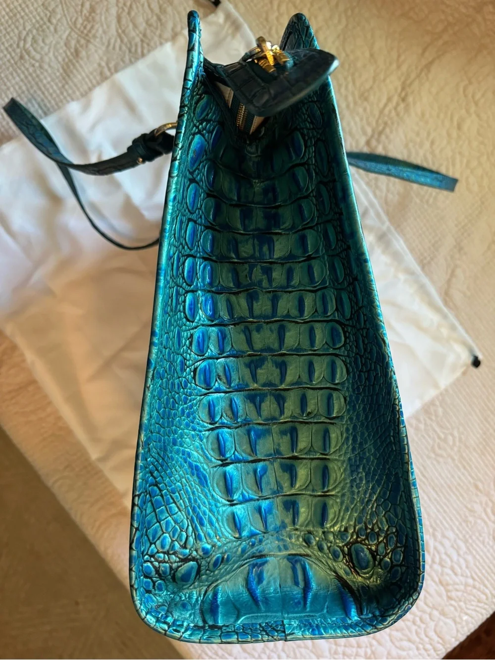 Brahmin Peacock Melbourne Croc-Embossed Leather Large Tote with Gold Hardware